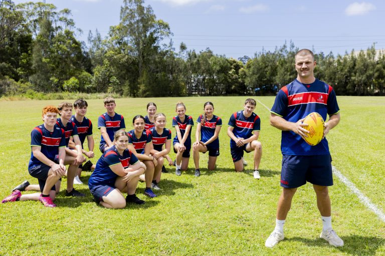 Students participating in rugby league activities.